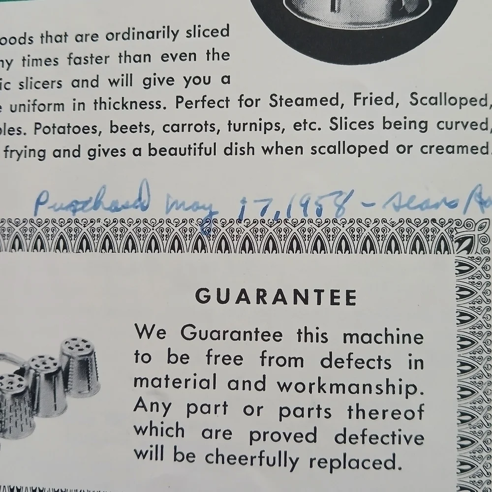 Vintage 1955 Pamphlet Instructions for using your Miracle Food Cutter Cone Model